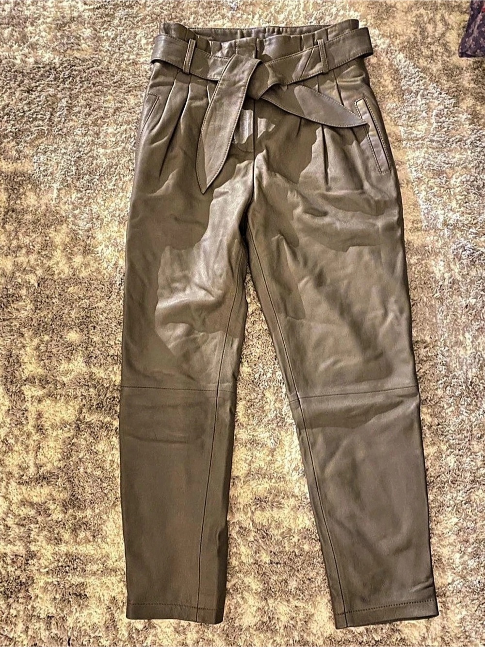 Lambskin leather ankle pant GREY